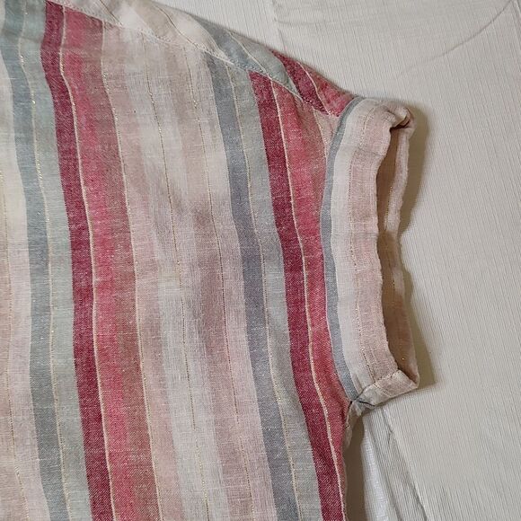 Beachlunchlounge collection Striped Short Sleeve Button Shirt Top Size XS - Picture 4 of 6